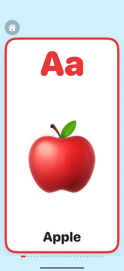 Flashcard for the letter A: big red Aa with an apple